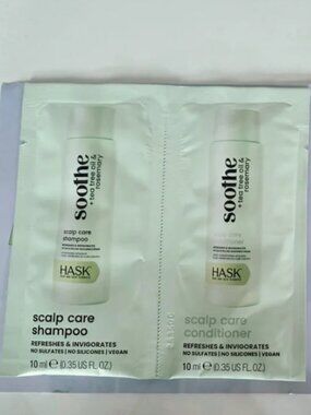 🌈4/$20 NEW HASK Soothe Tea Tree Oil Scalp Care Shampoo & Conditioner Sample Pac
